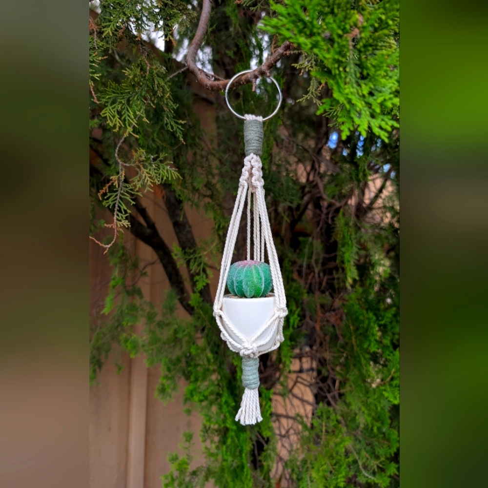 Macrame Rearview Mirror Car Charm Plant Hanger With Artificial Succulent